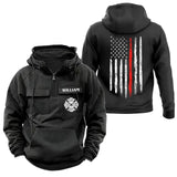 Personalized US Firefighter Logo US Flag Red Line Custom Name American Retro Hooded Sweatshirt Printed LVA241412