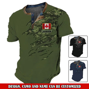 Personalized Canadian Veteran Camo Custom Name Lapel Button Men's Short Sleeves Neck Short Sleeve Button T shirt Printed QTVQ241416