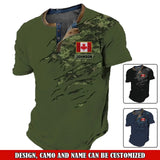 Personalized Canadian Veteran Camo Custom Name Lapel Button Men's Short Sleeves Neck Short Sleeve Button T shirt Printed QTVQ241416