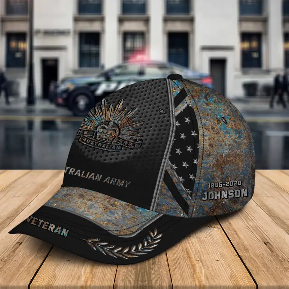 Personalized Australian Veteran Logo Custom Name & Time Cap 3D Printed AHHN241307