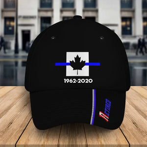 Personalized Retired Canadian Police Flag Blue Line Custom Time Cap Printed QTKH241400