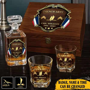 Personalized French Veteran Branch Logo Rank Gold Custom Name & Time Decanter Set with Glasses printed AHVA241425