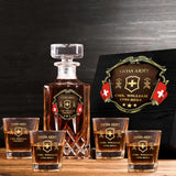 Personalized Swiss Veteran Branch Logo Rank Gold Custom Name & Time Decanter Set with Glasses printed AHVA241425