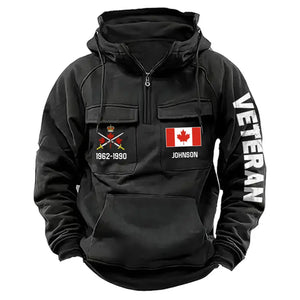 Personalized Canadian Veteran Custom Name & Time American Retro Hooded Sweatshirt Printed LVA241434