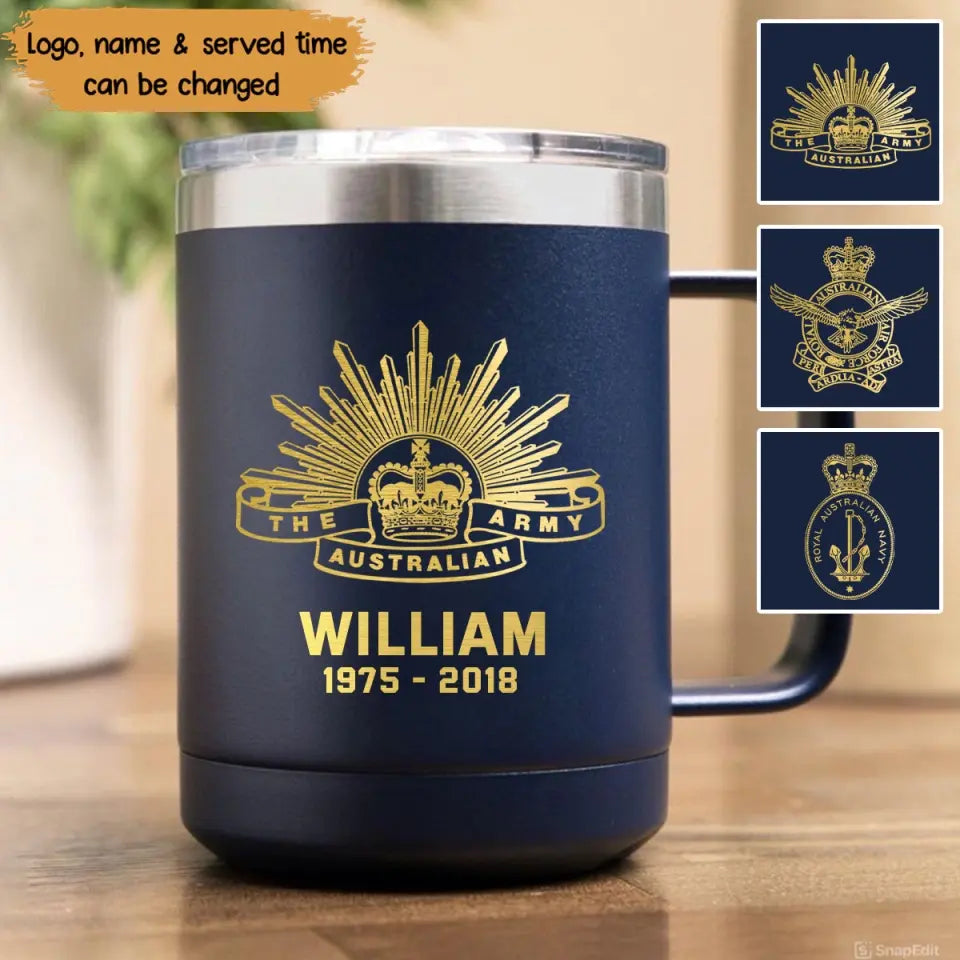 Personalized Australian Veteran Logo Custom Name & Time Laser Handle Cup Printed VQ241436