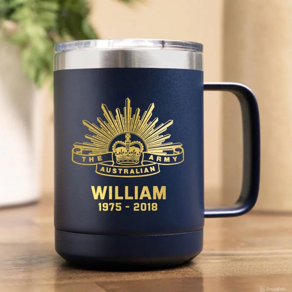 Personalized Australian Veteran Logo Custom Name & Time Laser Handle Cup Printed VQ241436