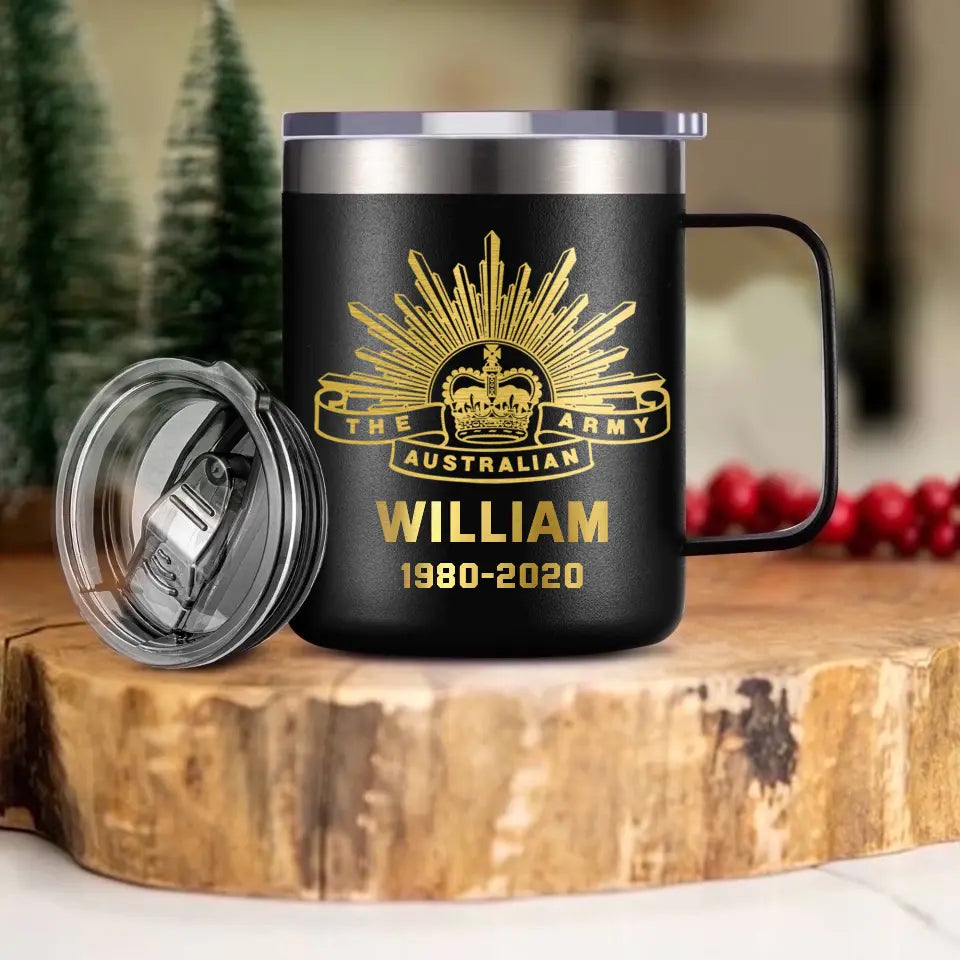 Personalized Australian Veteran Logo Custom Name & Time Laser Handle Cup Printed VQ241436
