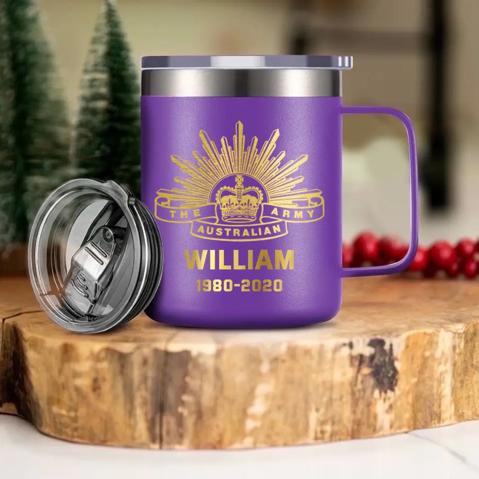 Personalized Australian Veteran Logo Custom Name & Time Laser Handle Cup Printed VQ241436