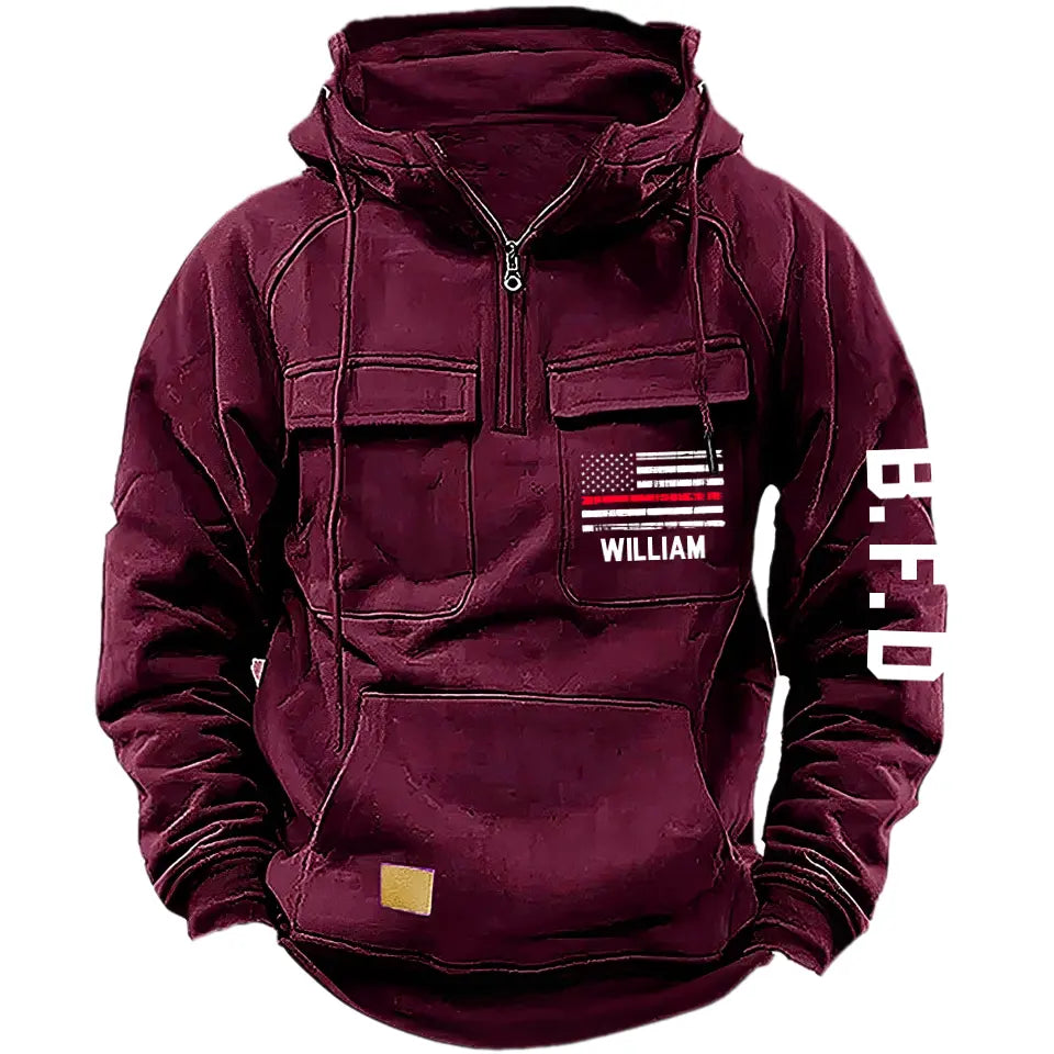 Personalized US Firefighter Flag Custom Name & Department American Retro Hooded Sweatshirt Printed LVA241442