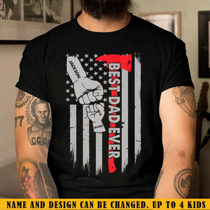 Personalized Best Dad Ever Hands & Kid Name US Flag T-shirt Printed QTKH241453