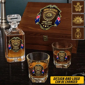 Personalized Australian Veteran Logo Proudly Served Duty Honor Country Decanter Set with Glasses Printed AHVQ241455
