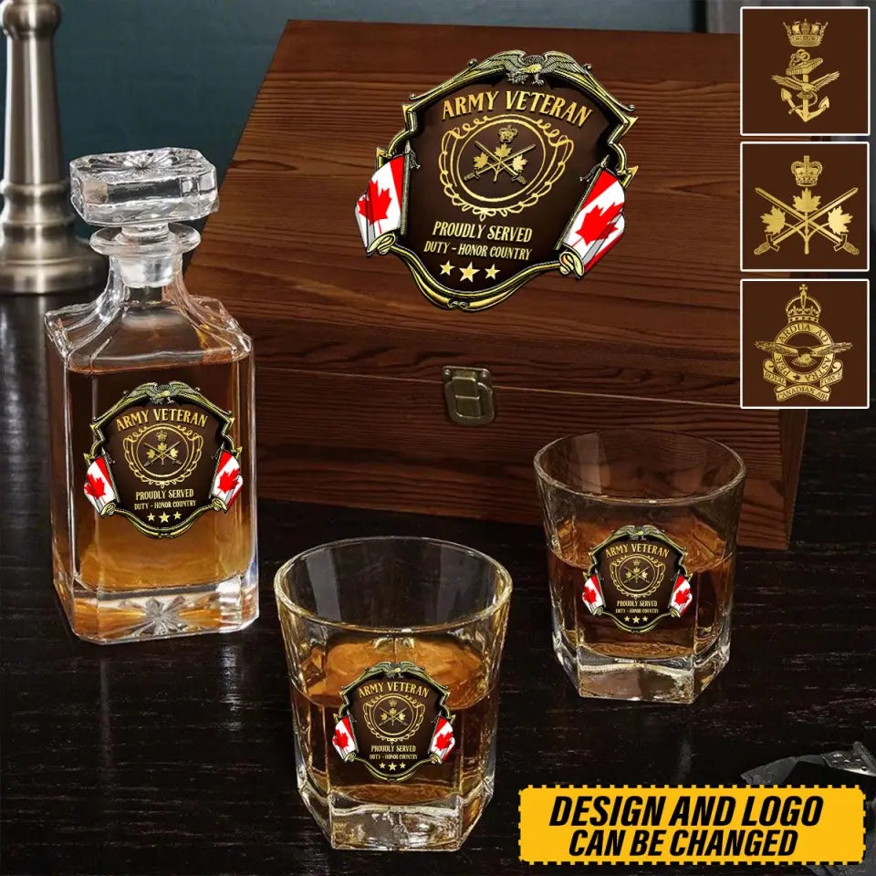 Personalized Canadian Veteran Logo Proudly Served Duty Honor Country Decanter Set with Glasses Printed AHVQ241455