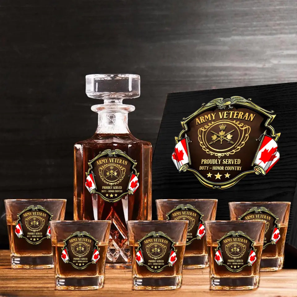 Personalized Canadian Veteran Logo Proudly Served Duty Honor Country Decanter Set with Glasses Printed AHVQ241455