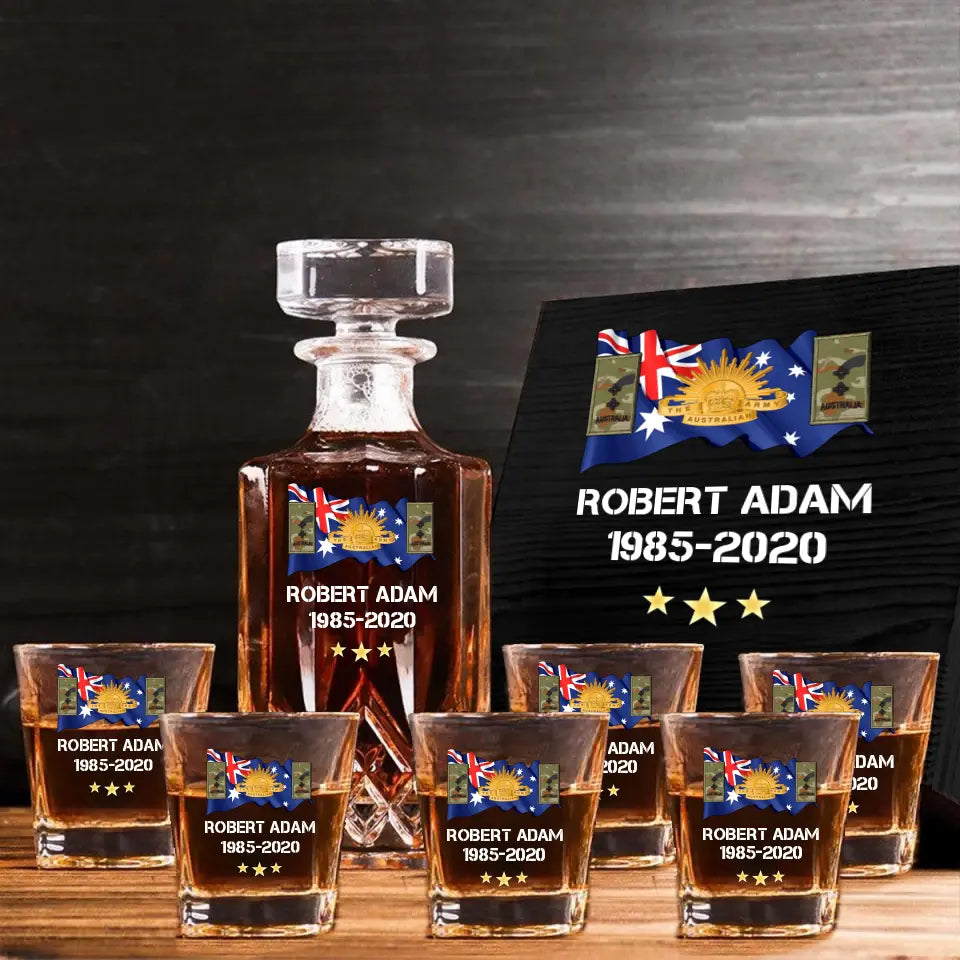 Personalized Australian Veteran Rank Camo Custom Name & Time Decanter Set with Glasses printed AHVA241459