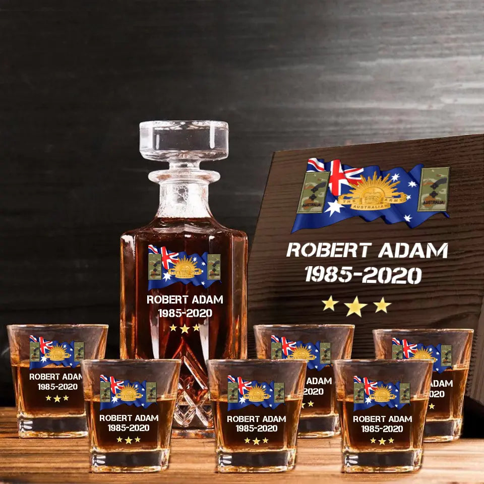 Personalized Australian Veteran Rank Camo Custom Name & Time Decanter Set with Glasses printed AHVA241459