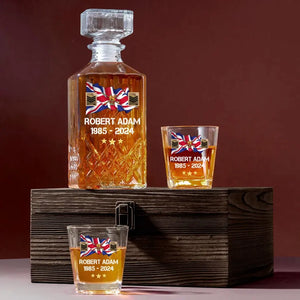 Personalized UK Veteran Rank Camo Custom Name & Time Decanter Set with Glasses printed AHVA241459