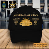 Personalized Australian Army Logo & Rank Gold Custom Name & Time Cap 3D Printed QTKH241462