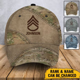Personalized US Army Veteran Rank Camo & Name Cap 3D Printed VA241466