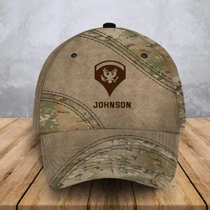 Personalized US Army Veteran Rank Camo & Name Cap 3D Printed VA241466