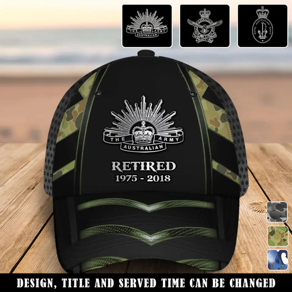Personalized Australian Veteran Logo & Service Time Cap 3D Printed QTVQ241467