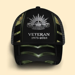 Personalized Australian Veteran Logo & Service Time Cap 3D Printed QTVQ241467