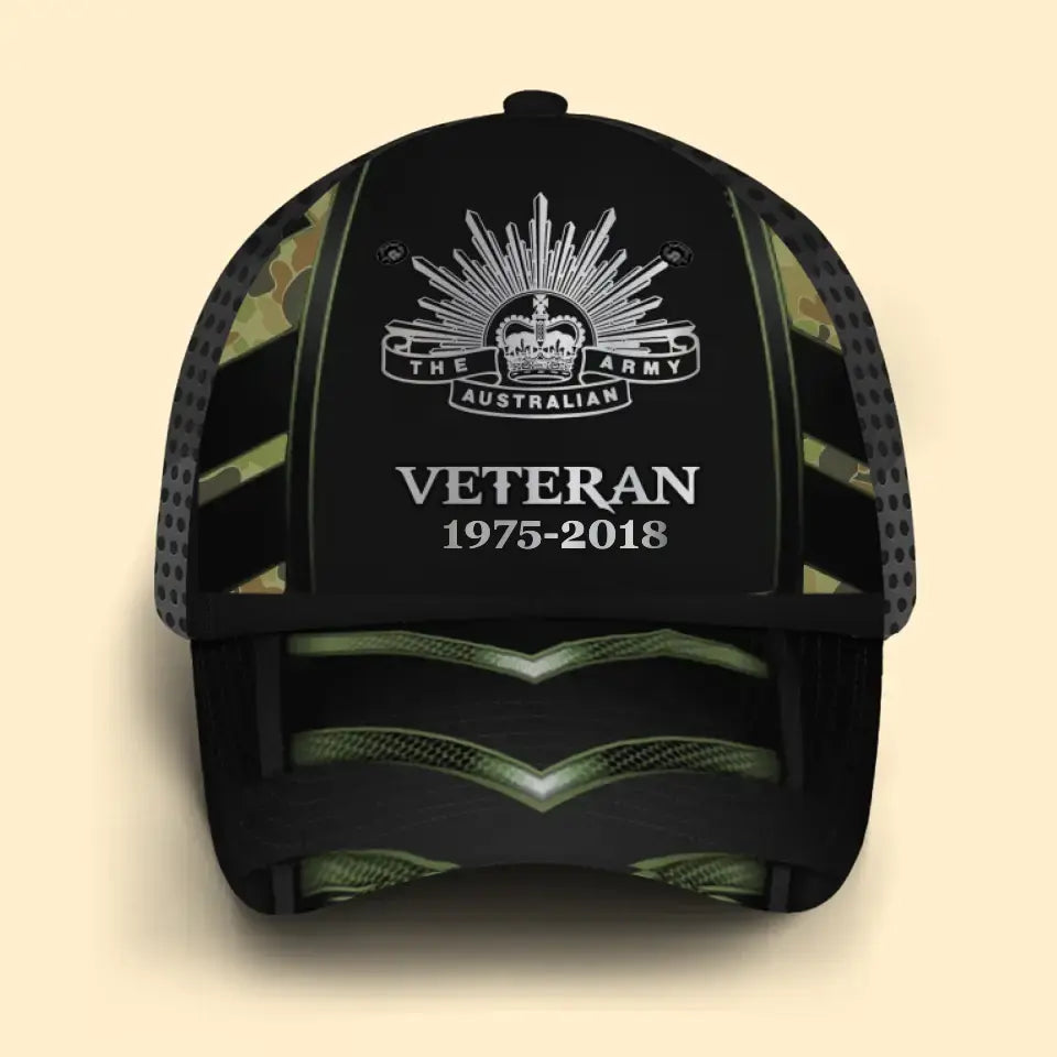 Personalized Australian Veteran Logo & Service Time Cap 3D Printed QTVQ241467