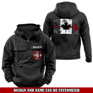 Personalized Canadian Firefighter Logo Canada Flag American Retro Hooded Sweatshirt Printed VQ241472