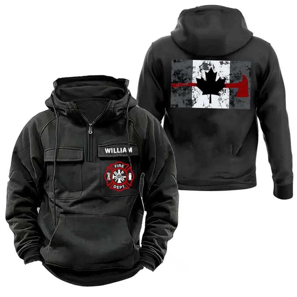 Personalized Canadian Firefighter Logo Canada Flag American Retro Hooded Sweatshirt Printed VQ241472