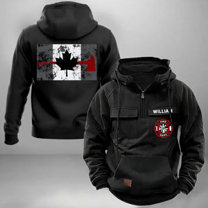 Personalized Canadian Firefighter Logo Canada Flag American Retro Hooded Sweatshirt Printed VQ241472