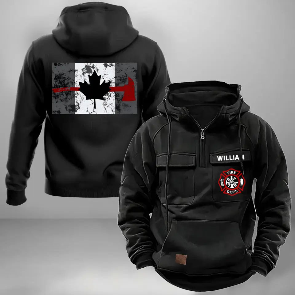 Personalized Canadian Firefighter Logo Canada Flag American Retro Hooded Sweatshirt Printed VQ241472