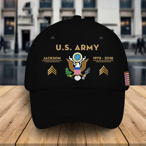 Personalized US Army Logo & Rank Gold Custom Name & Time Cap 3D Printed QTKH241462