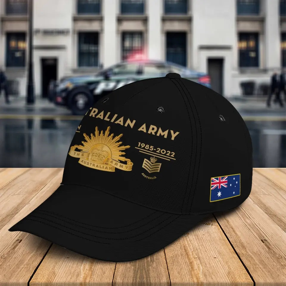 Personalized Australian Army Logo & Rank Gold Custom Name & Time Cap 3D Printed QTKH241462