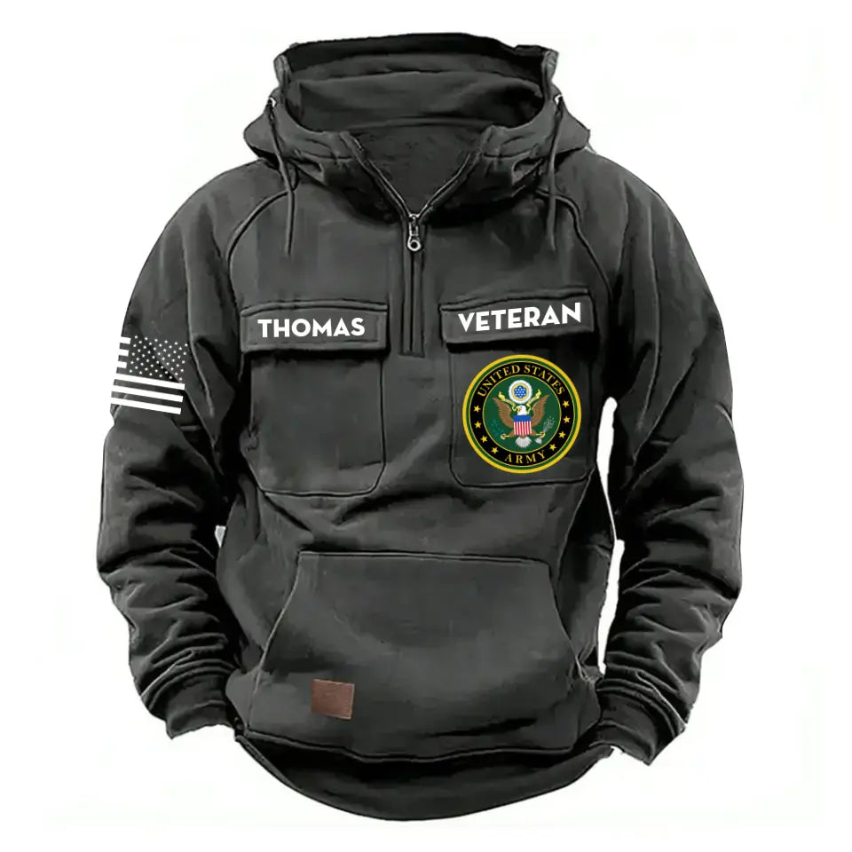 Personalized US Veteran Logo US Flag Custom Name American Retro Hooded Sweatshirt Printed QTKH241469