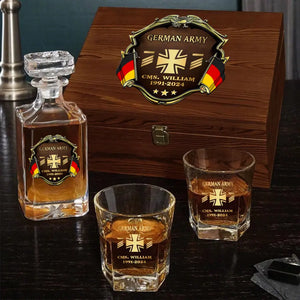 Personalized German Veteran Branch Logo Rank Gold Custom Name & Time Decanter Set with Glasses printed AHVA241425