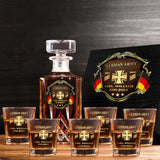 Personalized German Veteran Branch Logo Rank Gold Custom Name & Time Decanter Set with Glasses printed AHVA241425