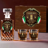 Personalized Italian Veteran Army Logo Rank Gold Custom Name & Time Decanter Set With Glasses Printed AHVA241480