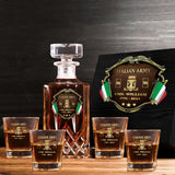 Personalized Italian Veteran Army Logo Rank Gold Custom Name & Time Decanter Set With Glasses Printed AHVA241480
