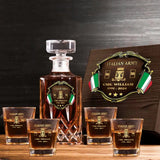 Personalized Italian Veteran Army Logo Rank Gold Custom Name & Time Decanter Set With Glasses Printed AHVA241480
