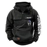 Personalized Blue Line Punisher Skull US Police Custom Name American Retro Hooded Sweatshirt Printed QTKH241477