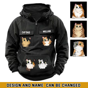 Personalized Cat Dad Cat Cute Gift For Dad Cat Lovers Gift American Retro Hooded Sweatshirt Printed VQ241494
