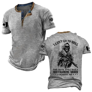 Personalized I Can't Go To Hell The Devil Still Has A Restraining Order Against Me Canadian Veteran Lapel Button Men's Short Sleeves Neck Short Sleeve Button T shirt Printed AHVA241490