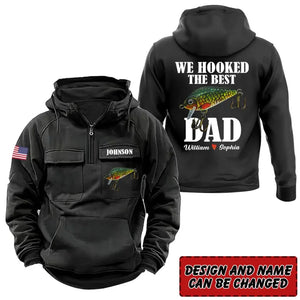 Personalized We Hooked The Best Dad Fishing & Kid Names Gift For Fathers American Retro Hooded Sweatshirt Printed HN241492