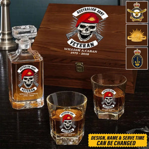 Personalized Australian Veteran Skull Logo Custom Name & Time Decanter Set With Glasses Printed AHVA241491