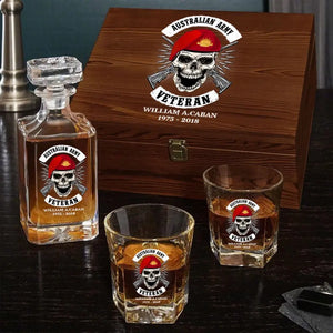 Personalized Australian Veteran Skull Logo Custom Name & Time Decanter Set With Glasses Printed AHVA241491