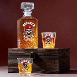 Personalized Australian Veteran Skull Logo Custom Name & Time Decanter Set With Glasses Printed AHVA241491