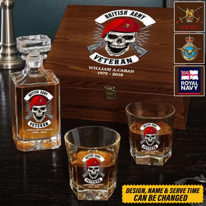 Personalized UK Veteran Skull Logo Custom Name & Time Decanter Set With Glasses Printed AHVA241491
