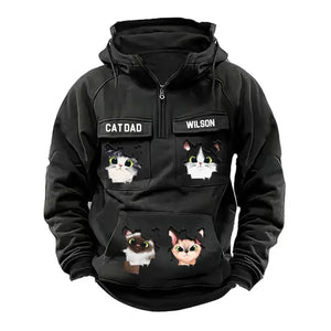 Personalized Cat Dad Cat Cute Gift For Dad Cat Lovers Gift American Retro Hooded Sweatshirt Printed VQ241494