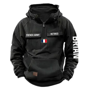 Personalized French Army Veteran Custom Name France Flag American Retro Hooded Sweatshirt Printed QTVA241509