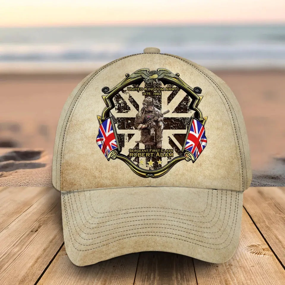 Personalized UK Army Veteran Custom Rank, Name & Service Time Cap 3D Printed AHHN241513