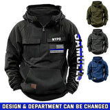 Personalized US Flag US Police Department Blue Line American Retro Hooded Sweatshirt Printed QTKH241521